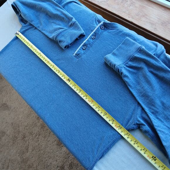 Michael Morgan Blue Henley T-Shirt Medium long sleeve tee cotton blend grey trim - Picture 10 of 14